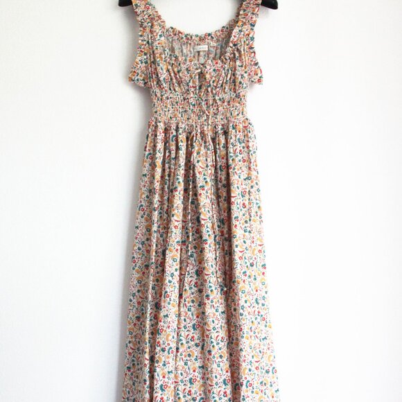 Doen Dresses & Skirts - New Doen Emmaretta Floral Cotton Midi-Dress, Wilder Clover Floral, Size S